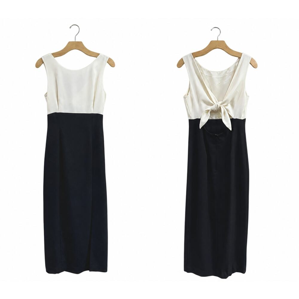 Vintage Maggy London Colorblock Maxi Dress Black White Sheath Sz 4
